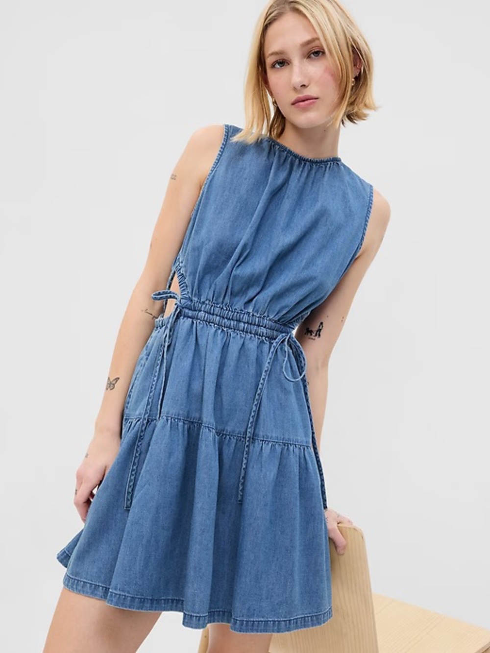 NWT GAP Denim Side-Tie Cutout Mini Dress